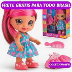 Brinquedo Infantil Boneca Fashion Closet com Acessórios Pente e Roupinha Brave Girls Cabelo Colorido