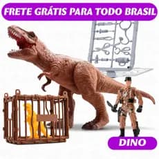 Dinopark T-rex Articulado Com Boneco E Jaula Dinossauro De Brinquedos Colecionável Bee Toys