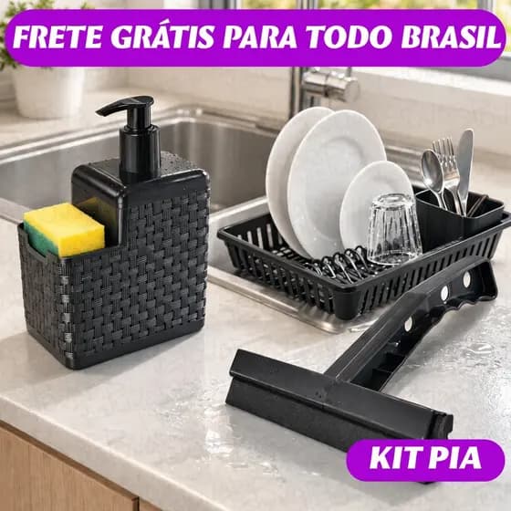 Kit Cozinha Organizador Pia Dispenser Detergente Escorredor Louça Rodo Multiuso