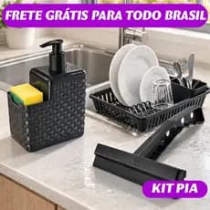 Kit Cozinha Organizador Pia Dispenser Detergente Escorredor Louça Rodo Multiuso