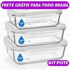 Conjunto Potes de Vidro vai ao Micro-ondas Tampa Hermética Vidro Marmita Retangular
