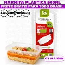 Kit 24 Potes 500ml Com Tampa Retangular Marmita Freezer Microondas Transparente