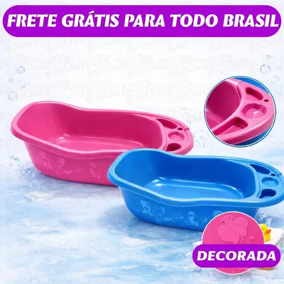 Banheira Bebê 32L Infantil Grande Decorada Antiderrapante Confortável Resistente Segura Banho Bebê