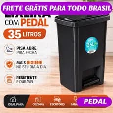 Lixeira Grande 35 Litros Com Pedal Tampa Reforçada Plástico Resistente Cozinha