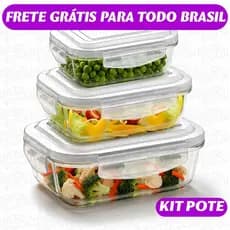 Kit 3 Potes Vidro Marmita Hermética Tampa Trava BPA Free Pode Ir ao Microondas