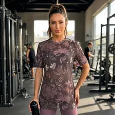 Blusa de tule feminina camisetão fitness academia moda treino estilosa tule blusinha