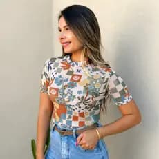 Blusa de tule feminina tule manga curta look tendencia moda casual moderna de tule confortável