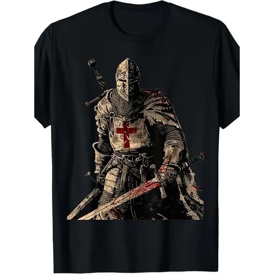 Camiseta Masculina Cavaleiros Templários Cruz Vermelha Armadura Medieval Confortável Moderna Estilosa Festivais