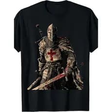 Camiseta Masculina Cavaleiros Templários Cruz Vermelha Armadura Medieval Confortável Moderna Estilosa Festivais