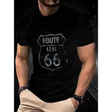 Camiseta Masculina Vintage Route 66 Retrô Americana Confortável Moderna Estilosa Viagens Casual