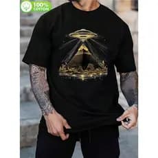 Camiseta Masculina UFO Pirâmide Vila Antiga Confortável Moderna Estilosa Casual Todas Estações