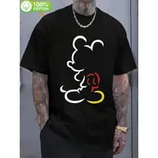 Camiseta Masculina Preta Mickey Mouse GO Esportiva Confortável Moderna Divertida Primavera Verão