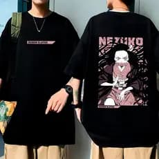 Camiseta Masculina Feminina Oversized Estampa Nezuko Demon Slayer Anime Algodão 100% Casual T-shirt Streetwear Vintage