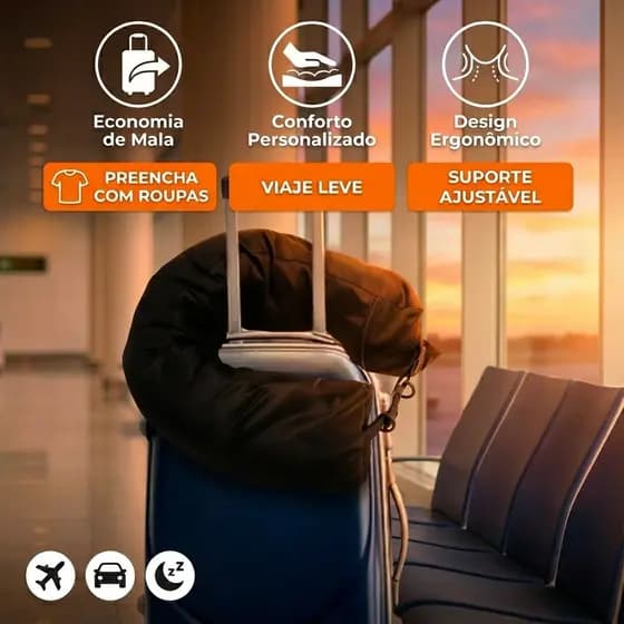 Capa Almofada Pescoço Viagem Vazia - Preencha Com Roupas Economize Bagagem Mala de Mão Aviao