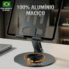 Suporte Universal 360 Celular Tablet Dock Alumínio - Porta Telefone Mesa Metal Dobrável Altura Regulável