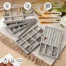 Organizador Porta Joias Gaveta Veludo Premium - Bandeja Modular Para Anéis Brincos Pulseiras