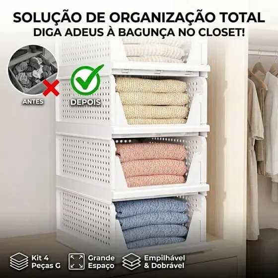 Caixa Organizadora Dobrável Empilhável Guarda-Roupa Closet Armário Gaveta Organizador de Quarto