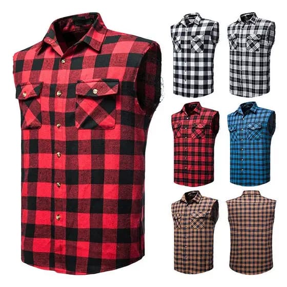 Nova Camiseta Masculina Sem Mangas de Flanela Xadrez Estilo Casual Promoção UJS2