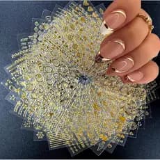 30 folhas não pesadas amostra dourada adesivos de unhas adesivos completos dourados 3D adesivos de unhas autoadesivos de