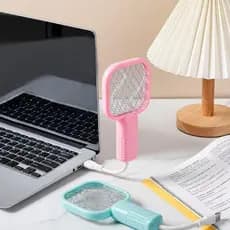 Mini Raquete Elétrica USB Dois em Um para Mosquitos, Lâmpada Repelente Automática de Mosquitos