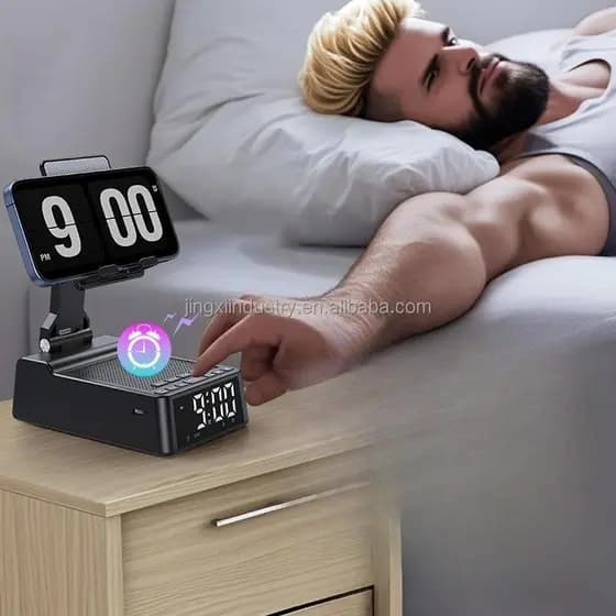 Carregadores de telefone 3 em 1 para mesa, carregador sem fio multifuncional com tela LED de alarme de alto-falante BT