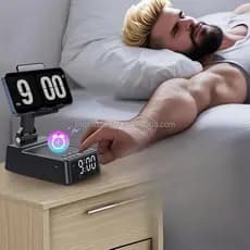 Carregadores de telefone 3 em 1 para mesa, carregador sem fio multifuncional com tela LED de alarme de alto-falante BT
