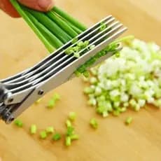 Tesoura de Cozinha Inox de 5 Lâminas | Ideal para Cebola, Alho e Ervas | Corta Rápido e Uniforme(Verde)