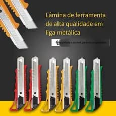 Estilete automático com trava, lâmina de liga metálica, tampa quebrável, multiuso para corte.