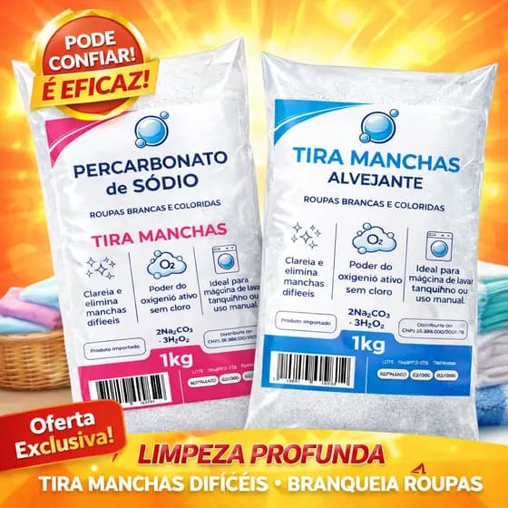 Tira manchas alvejante 1kg + Percarbonato de sódio 1kg Remove manchas