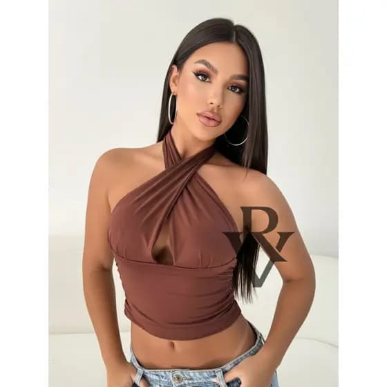 Top Cropped Livia Feminino Multi Formas Frente Única Amarração Blusa Cropped Com Amarração Decote