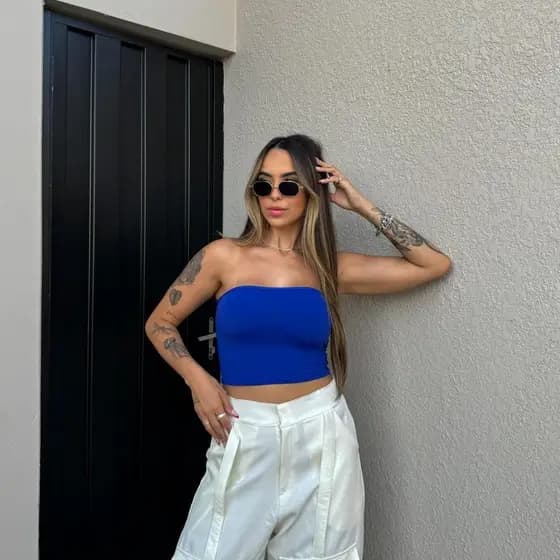 Top Tube Cropped Tubinho Básico Feminino Tomara que Caia Tecido Duplo Sem Bojo
