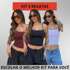 Kit 3 Blusa Regata Feminina Suplex Alça Fina Cropped Tube Básica Alcinha Blusinha