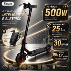 Egazza Patinete Elétrico Adulto 500W 36V Bateria 7.5AH 30km/h Alcance Bluetooth Portátil Rodas 17