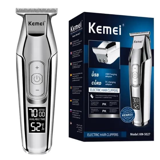 Maquina Acabamento Kemei KM-5027 Trimmer Barba LCD 4 Velocidades Profissional Sem Fio Bivolt
