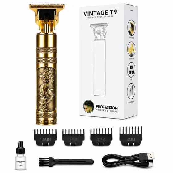 Maquina Acabamento Dragao Dourada Vintage T9 Trimmer Zero Gap Lamina T Pezinho Barba Sem Fio