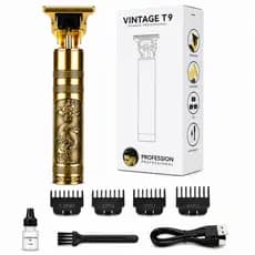 Maquina Acabamento Dragao Dourada Vintage T9 Trimmer Zero Gap Lamina T Pezinho Barba Sem Fio