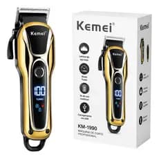 Maquina Cortar Cabelo Kemei KM-1990 Turbo Sem Fio Profissional Display LCD Barbearia Bivolt