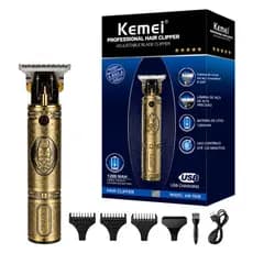 Maquina Acabamento Dourada Kemei KM-700B Trimmer Zero Gap Barba Metal Sem Fio Barbearia