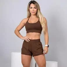 Conjunto Fitness Feminino Short Duplo Academia Treino Confortável