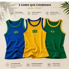 Regata Feminina Brasil Canelada Bandeira Copa Blusinha Torcida Verão Moda Blogueira