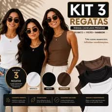Kit 3 Regatas Femininas Ribana Canelada Premium Blusinha Básica