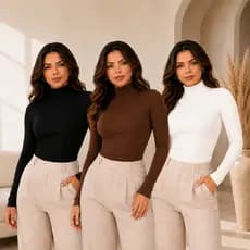 BLUSA CANELADA FEMININA GOLA ALTA MANGA LONGA INVERNO