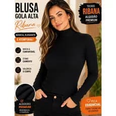BLUSA CANELADA  FEMININA GOLA ALTA MANGA LONGA INVERNO ALGODÃO