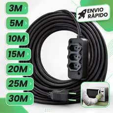Extensão Elétrica CABO PP 2x2.5mm 20A/10A Resistente 3/ 5/15/20/25/30 (METROS)