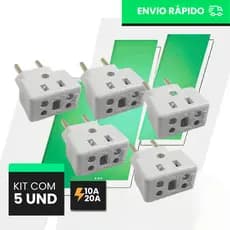 Adaptador de Tomada C/5 Benjamin BOB 10A/20A Pino Maciço Resistente