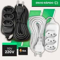 Extensão Elétrica Tripolar Bivolt 2m a 10m 10A Preta Resistente