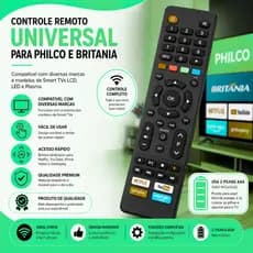 Controle Remoto Compatível Philco e Britânia Smart TV Netflix Globoplay Prime Video