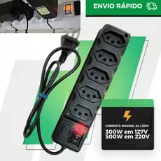 Régua Elétrica 3, 4, 5 e 6 Saídas Filtro de Linha 10A Tripolar Proteção com Fusível
