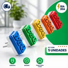 Adaptadores de Tomada T Coloridos - Benjamim 3 Saídas 10A e 20A