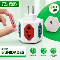 Adaptador Elétrico Multissaídas 6 Portas Sextavado 10A/20A – Super Resistente e Colorido